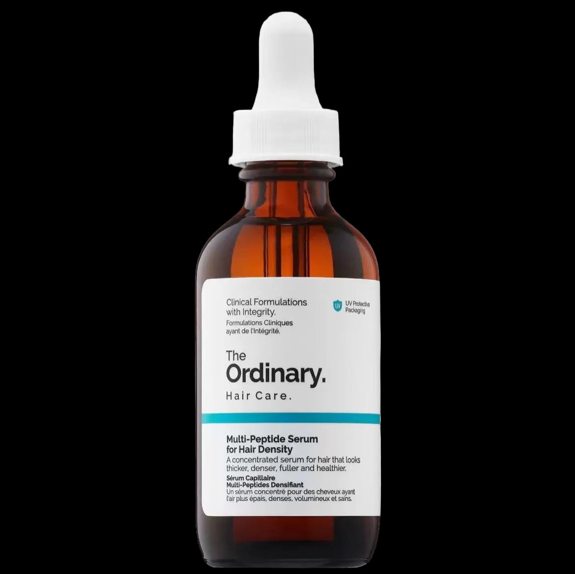 Bottle of The Ordinary Multi-Peptide Serum for Hair Density on a white background