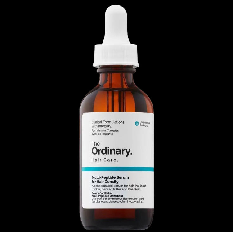 Bottle of The Ordinary Multi-Peptide Serum for Hair Density on a white background