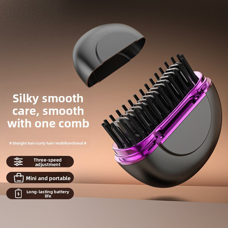 Glambrushs Mini Hair Straightener,2-in-1 Mini Cordless Hair Straightener Comb,30s Fast Heating Hot Comb,3-Speed Temperature Control,USB Rechargeable Heated Styling Brush
