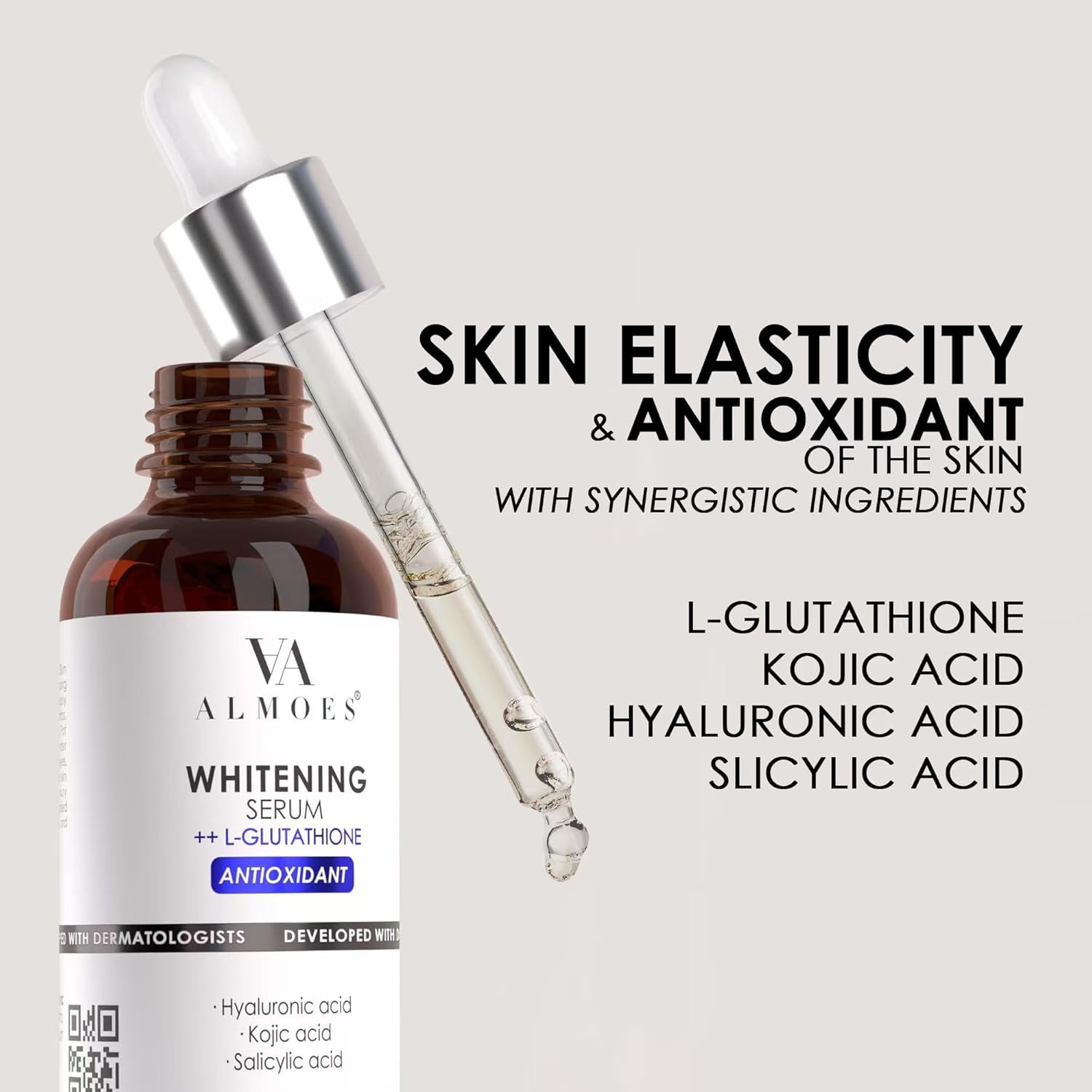 ALMOES Facial Serums,L-Glutathione Serum for Skin Moisturising,Balance Skin Tone, Lmprove Elasticity- with Hyaluronic Acid, Kojic Acid, Antioxidant Face Serums,30Ml