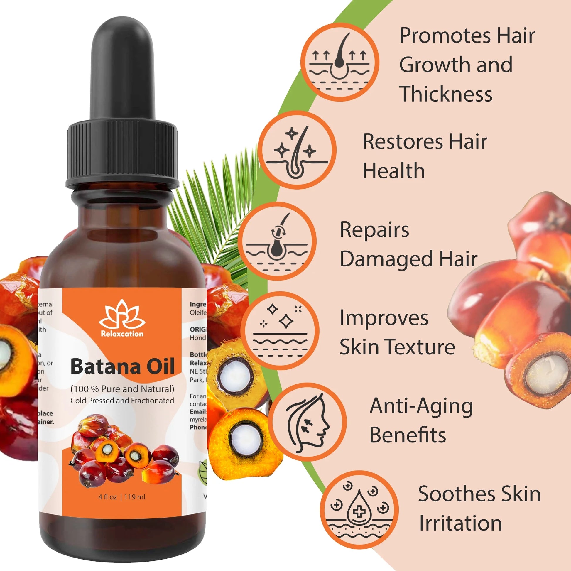 Batana Oil (Elaeis Oleifera Kernel / Fractionated Batana) – Lightweight Natural Hair & Skin Oil, Cold-Pressed, Unrefined, 2 Fl Oz