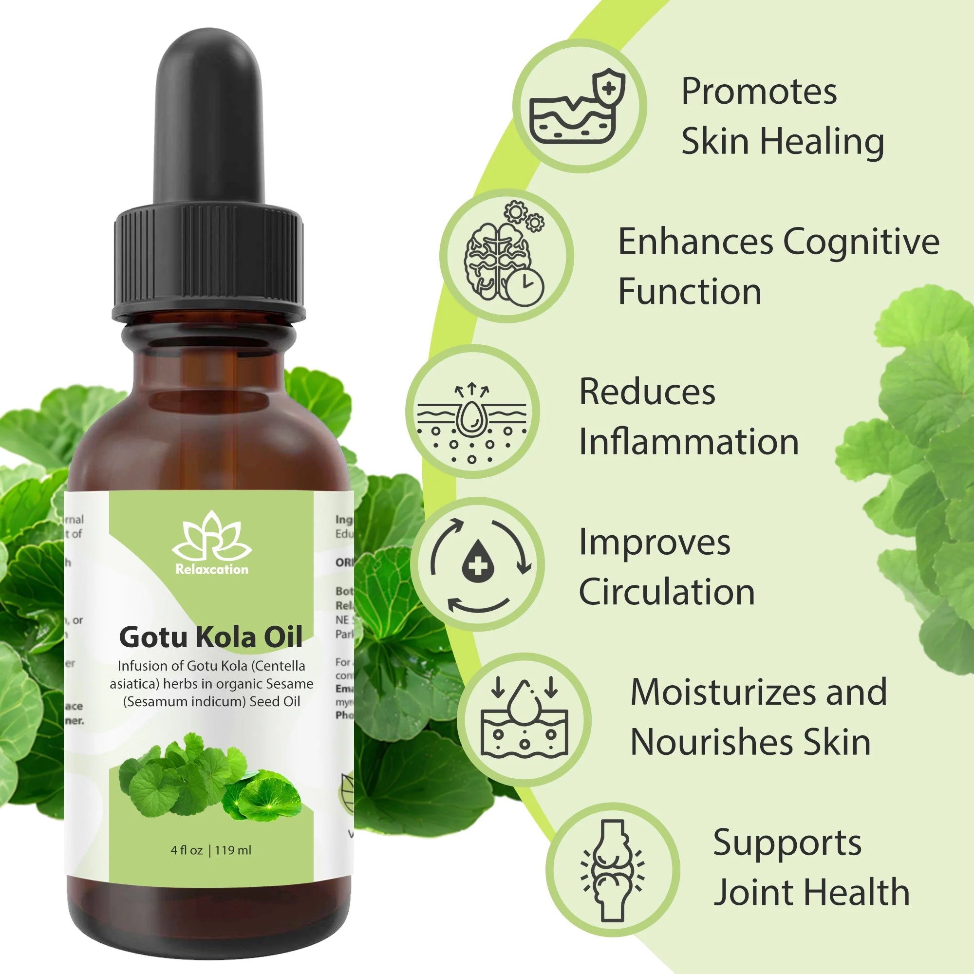 Gotu Kola (Centella Asiatica) Leaf Infused Sesame Oil Ayurvedic Herbal Hair & Skin Oil – Cold-Pressed, Unrefined, Plant-Based (2 Fl Oz)